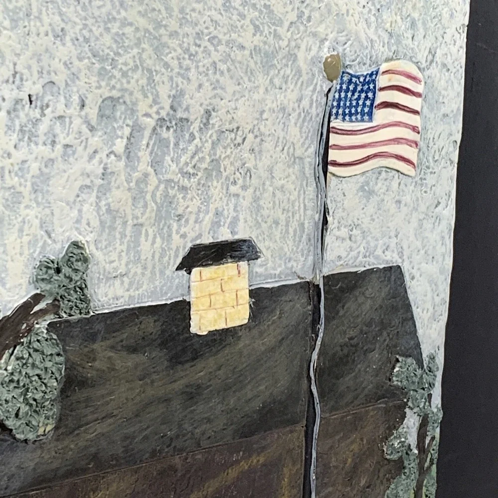 Americana Folk Art House Flag Wall Hang Patriotic USA Home Decor Slate/Resin